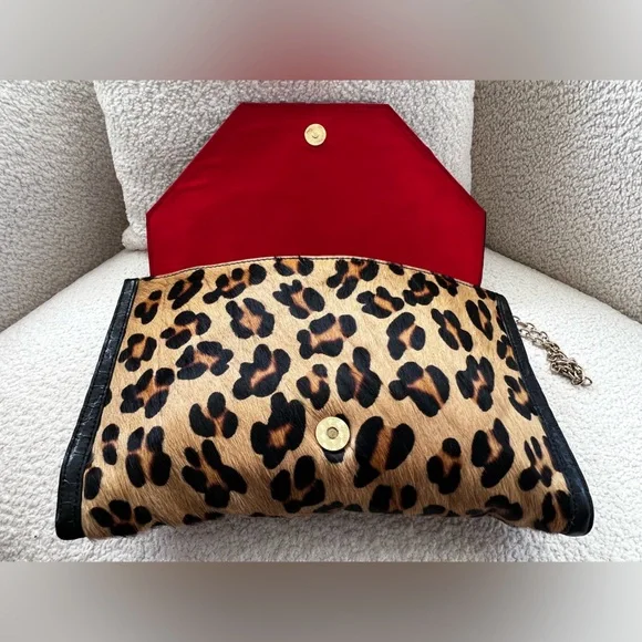 Black Label by Chico's Leopard Print Clutch/Shoulder Bag